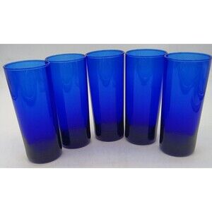 Cristar Cobalt Blue Set of 5 Lexington Cooler Tumblers Straight Weighted 6"
